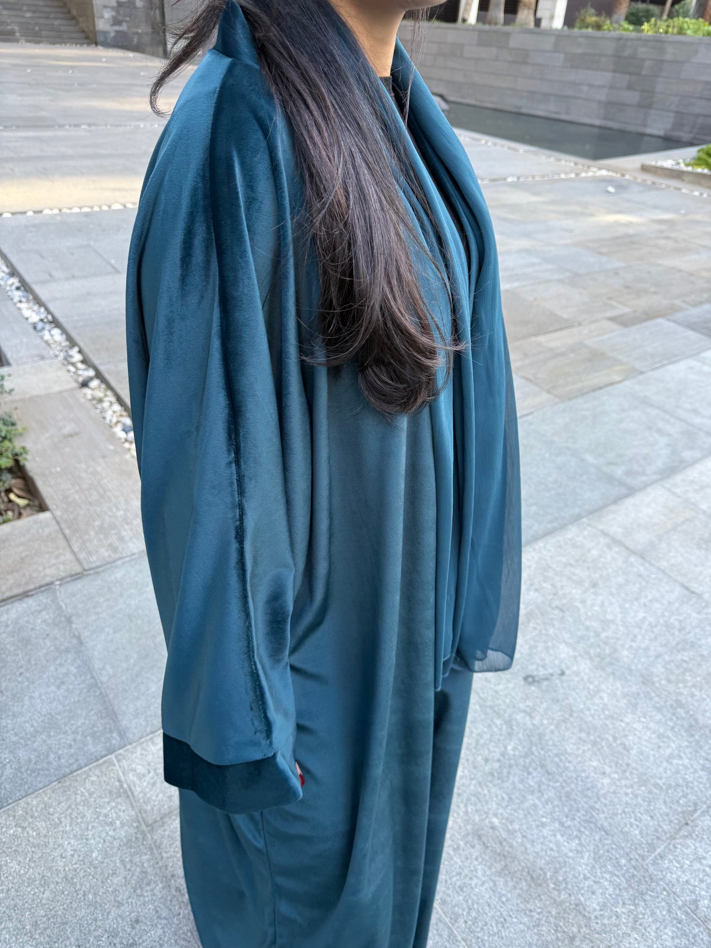 Teal Velvet Abaya