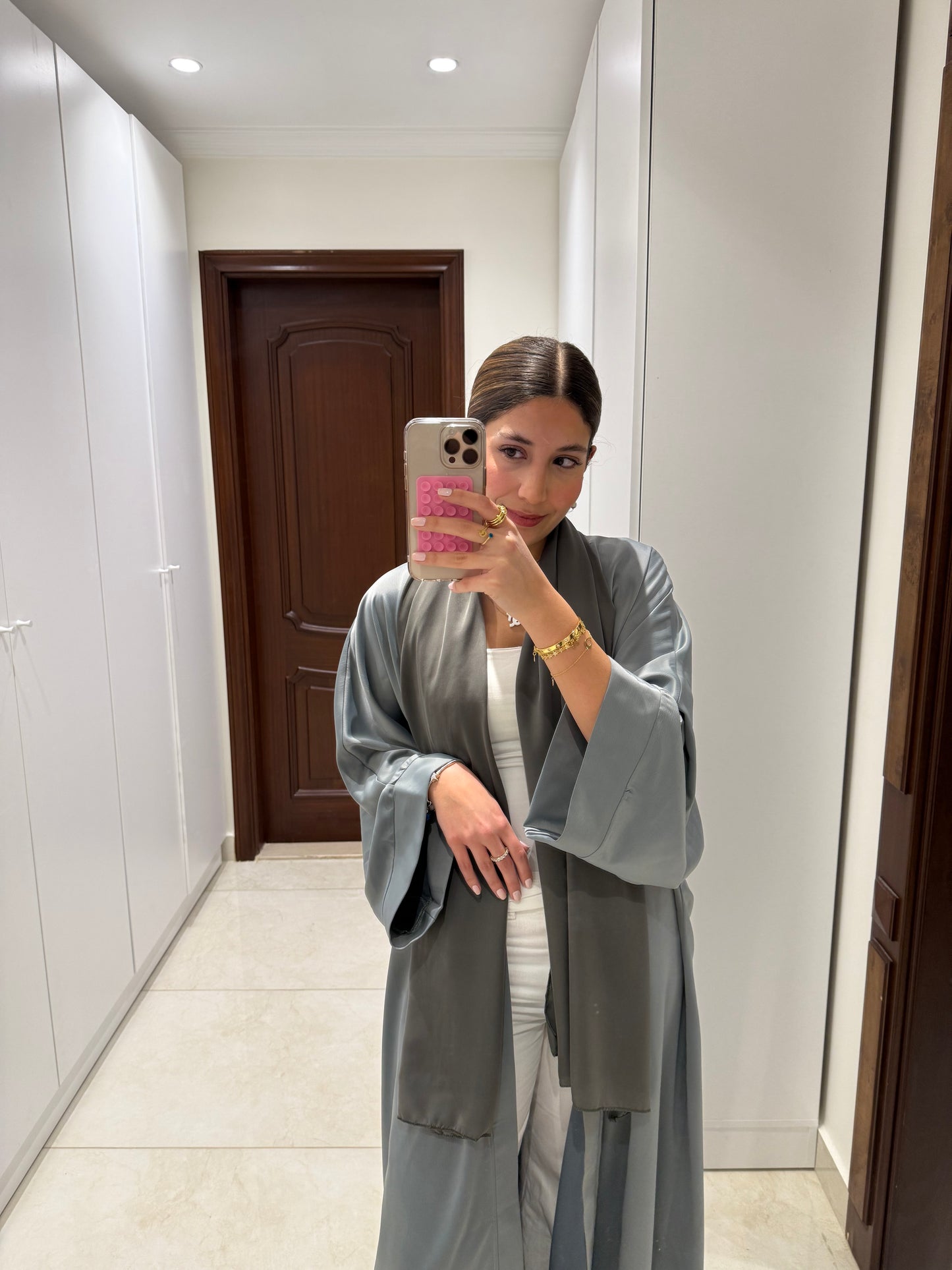 Light Blue Satin Abaya