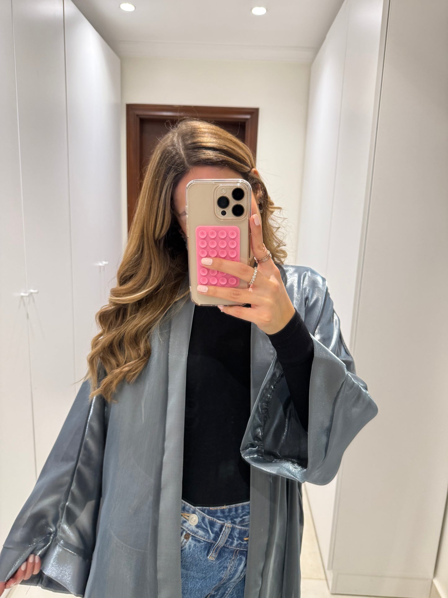 Metallic Grey Chiffon Abaya