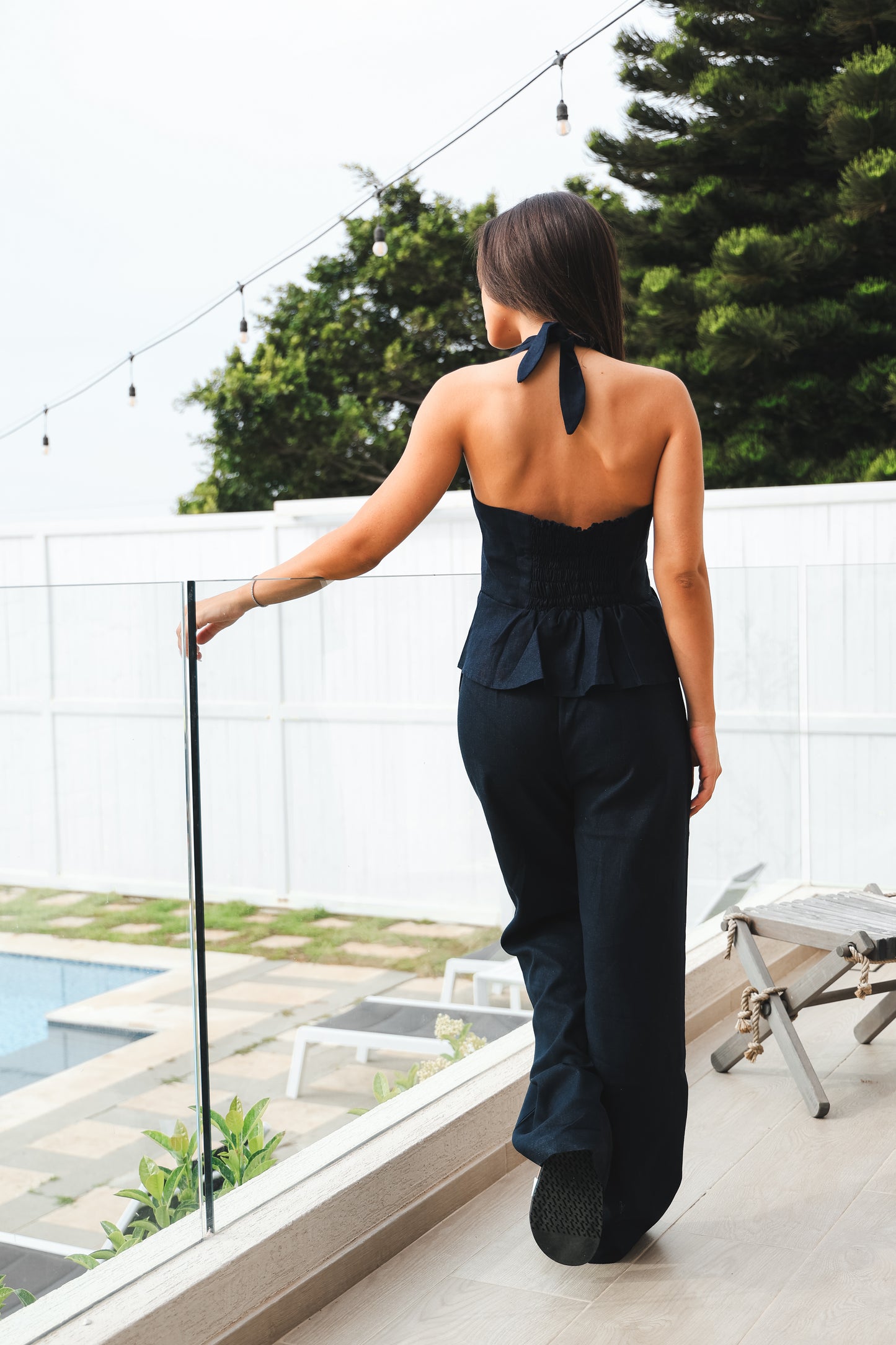 Navy Linen Halter Top