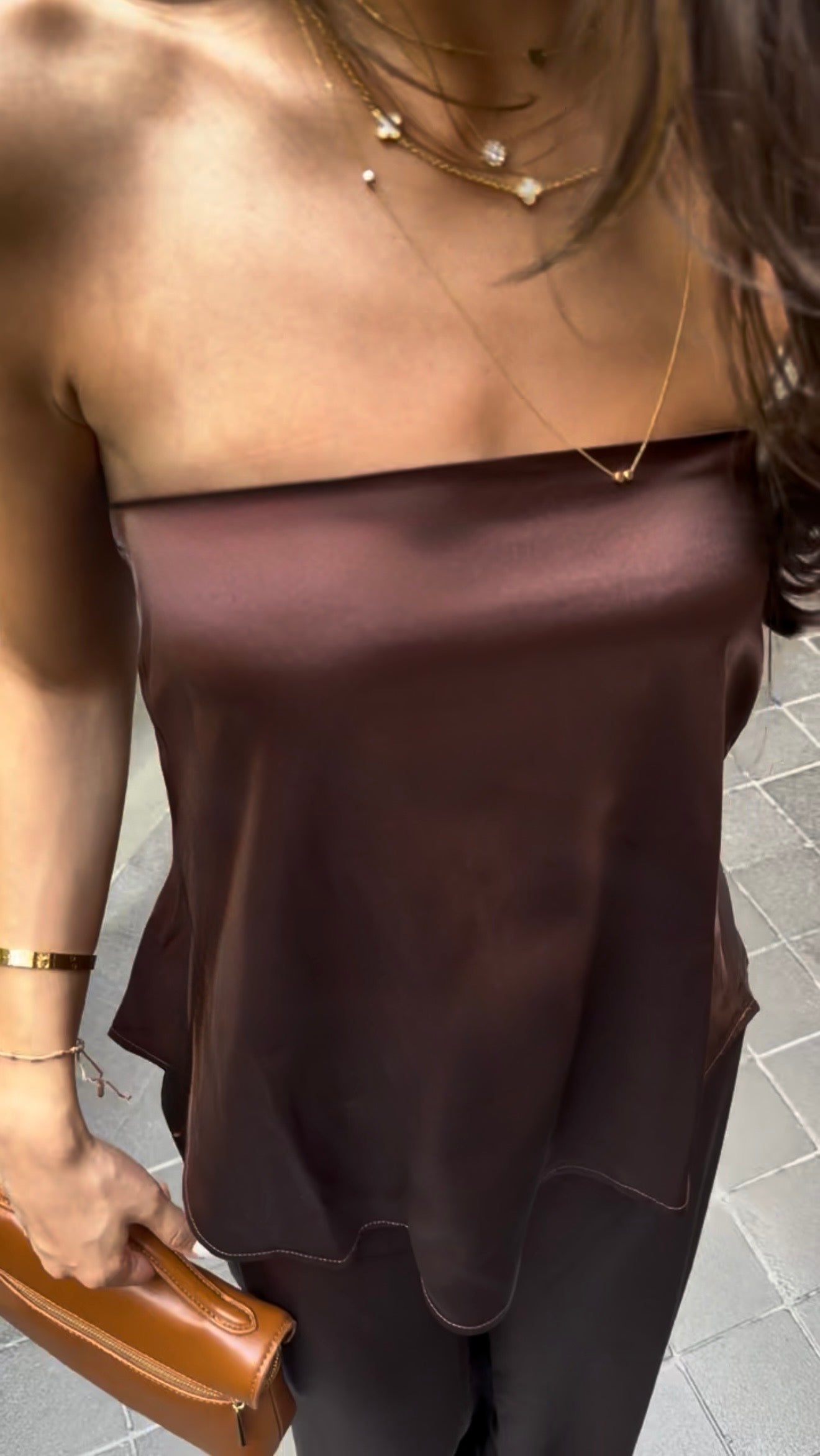Chocolate Glaze Strapless Satin Set