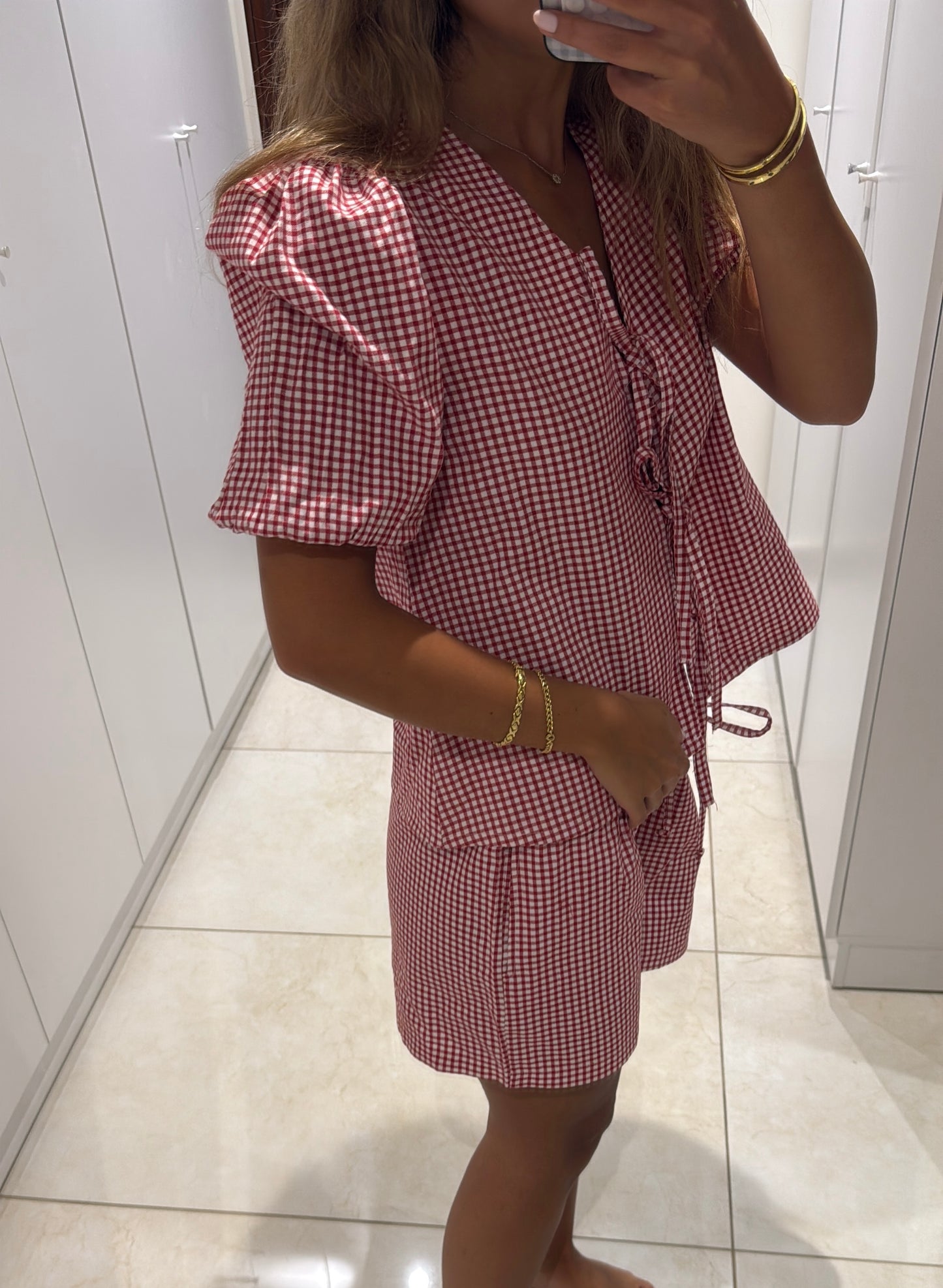 Cherry Gingham Puffy Top