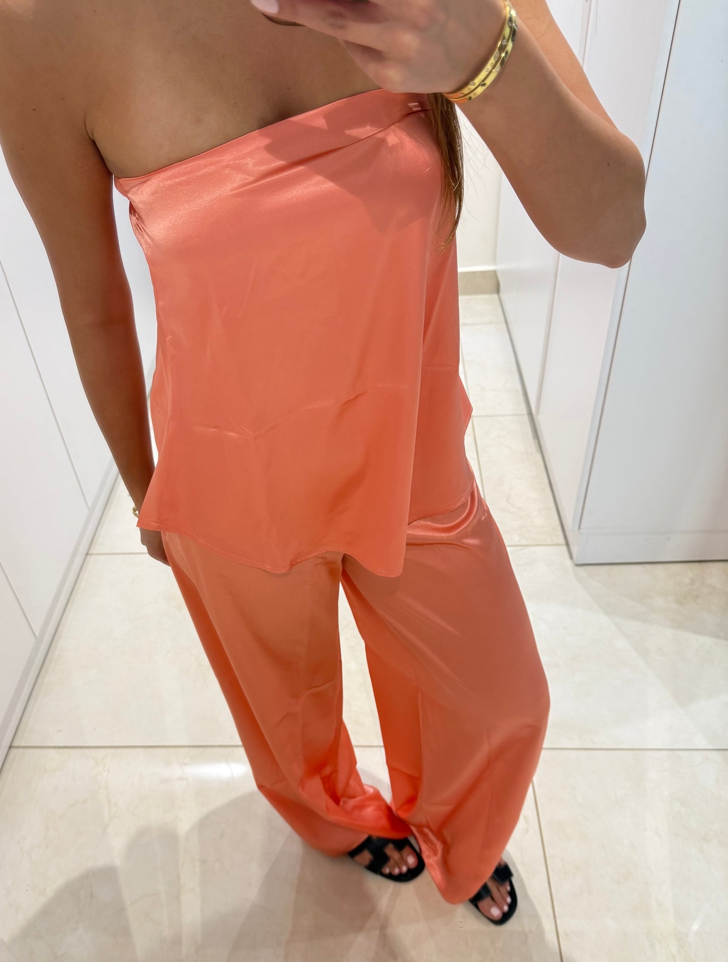 Coral Kiss Strapless Satin Set