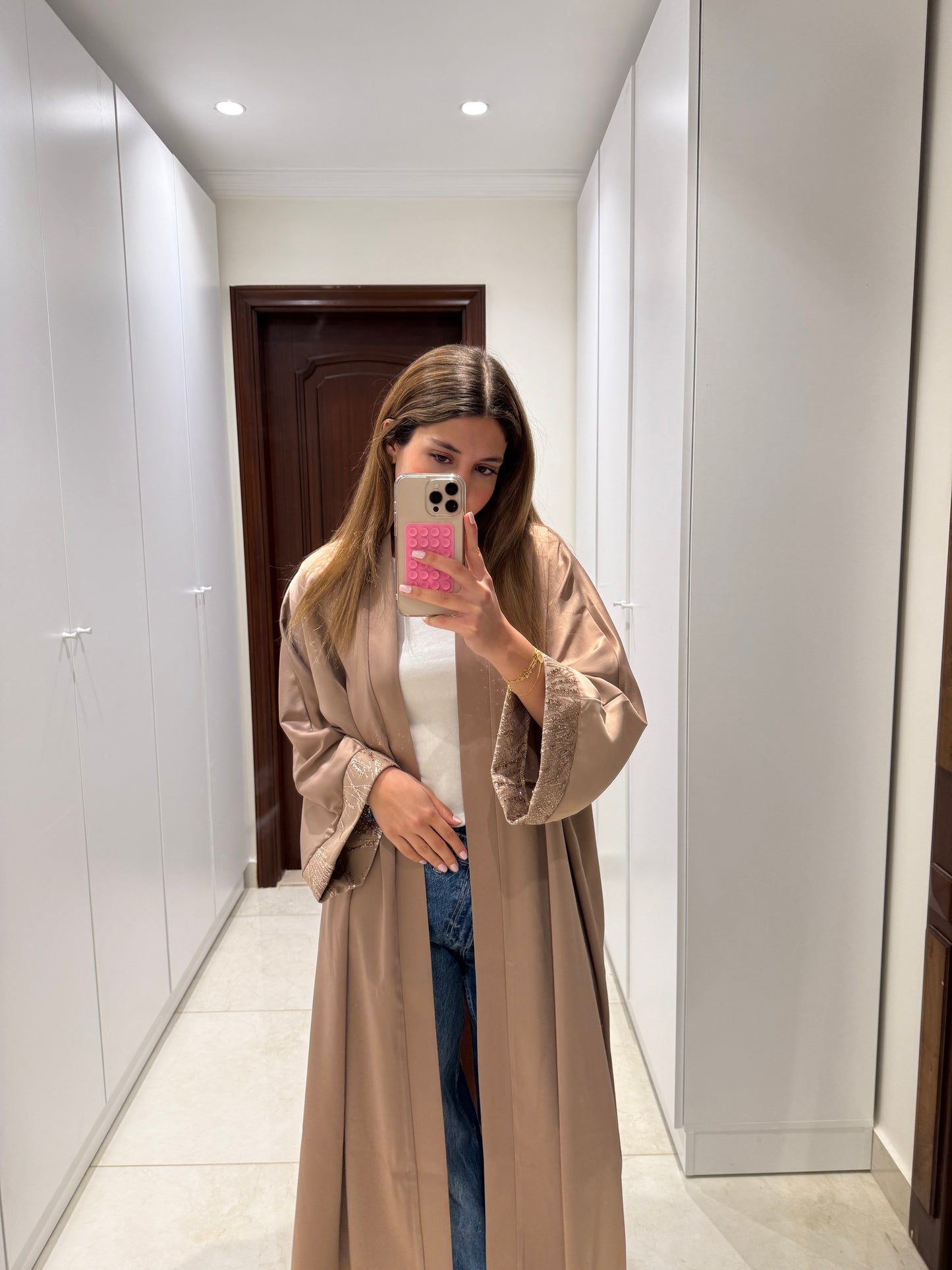 Beige Satin Abaya