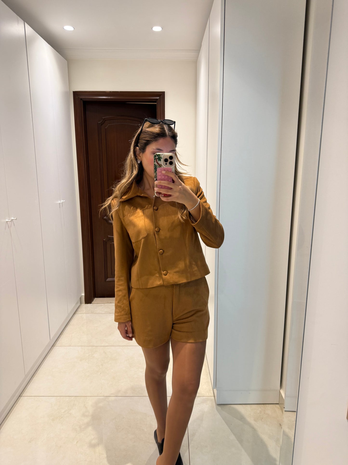 Cognac Suede Shorts