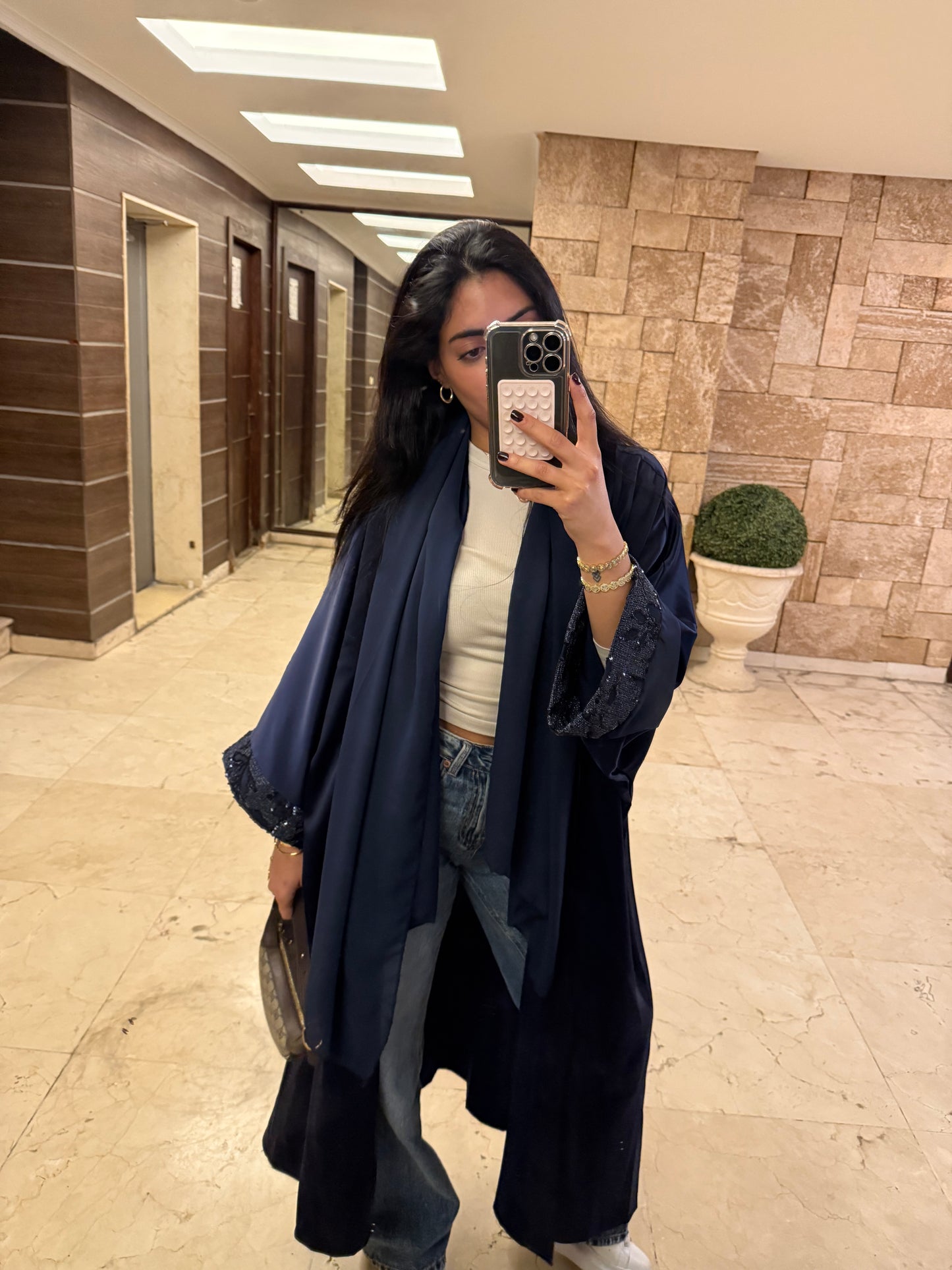 Navy Satin Abaya