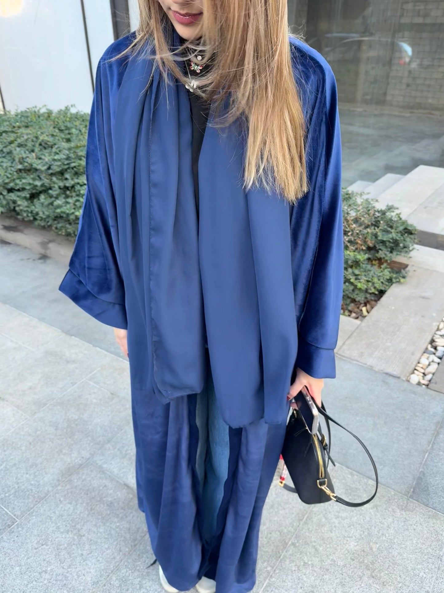 Navy Velvet Abaya
