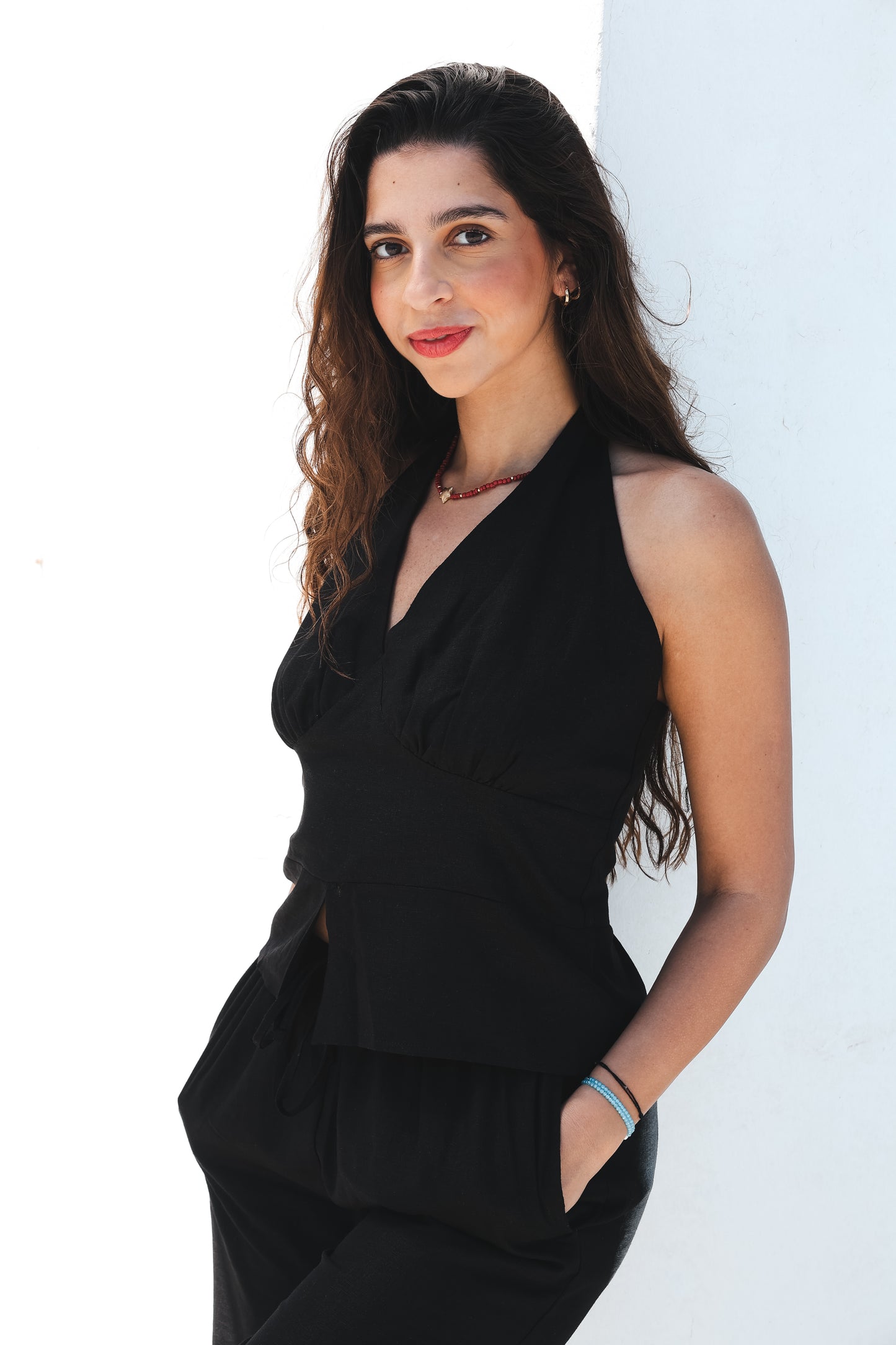 Signature Black Linen Halter Top
