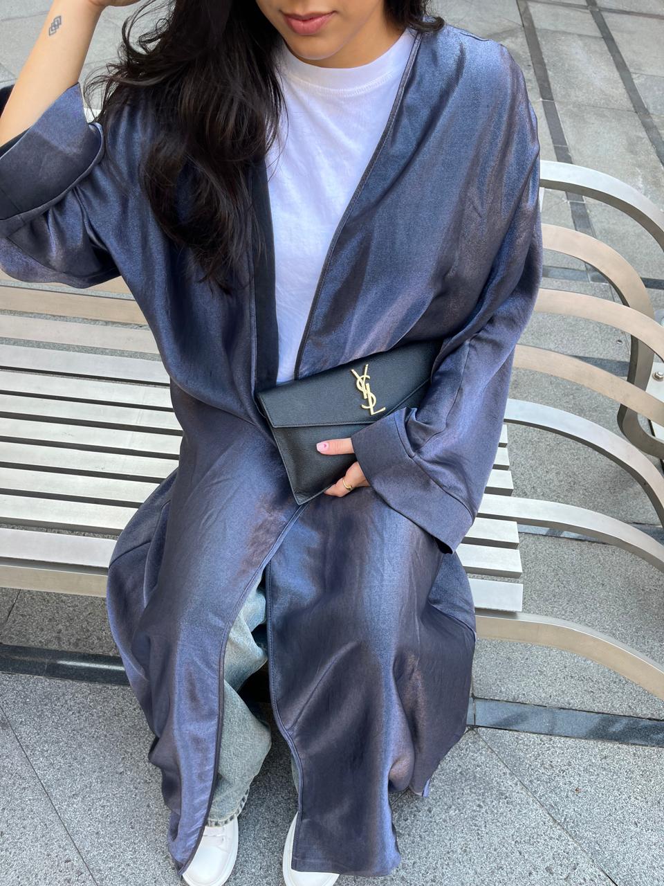 Metallic Blue Satin Abaya
