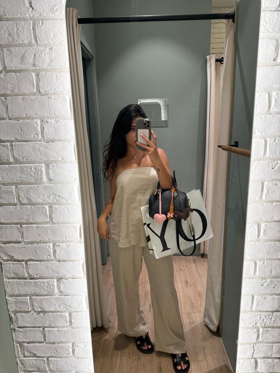 Strapless Beige Linen Set