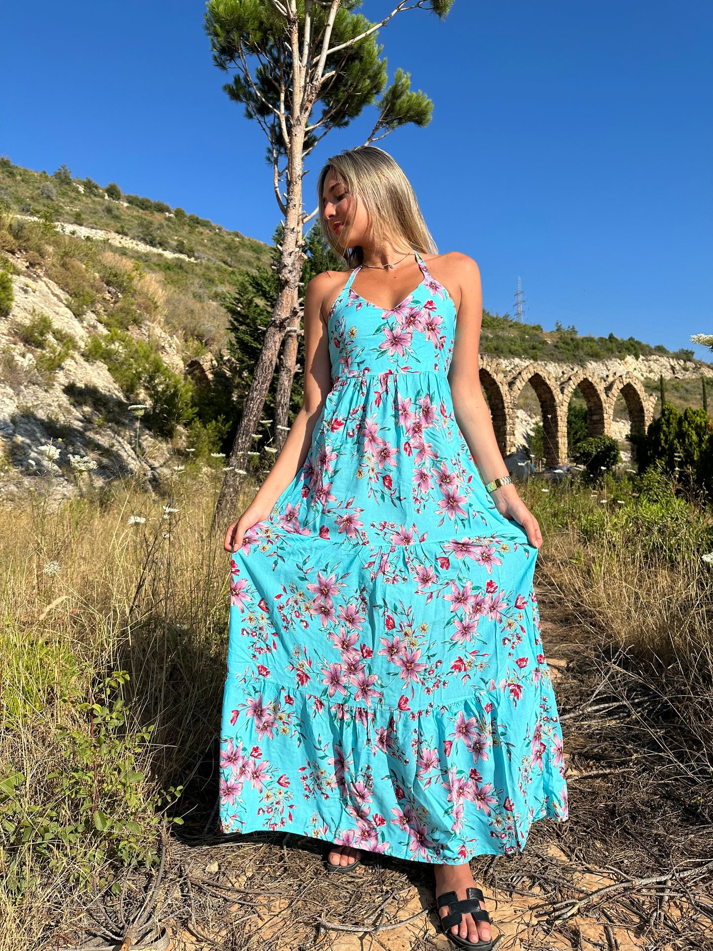 Blue Flower Viscose Dress