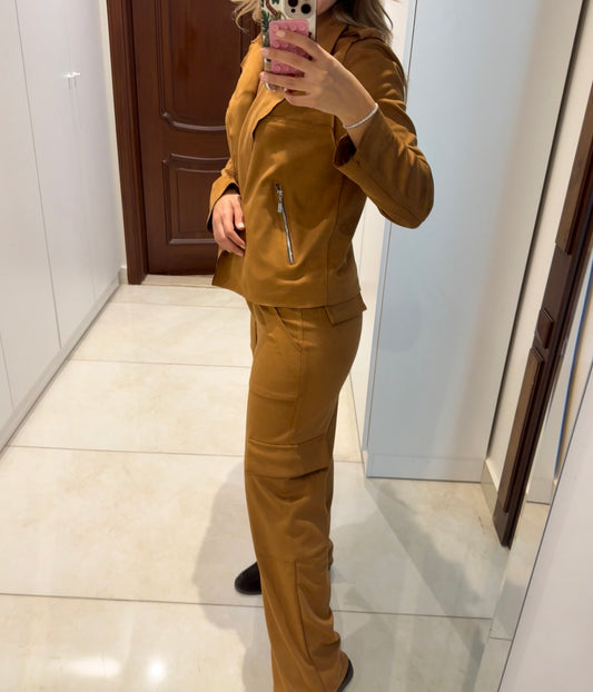 Cognac Suede Cargo Trousers