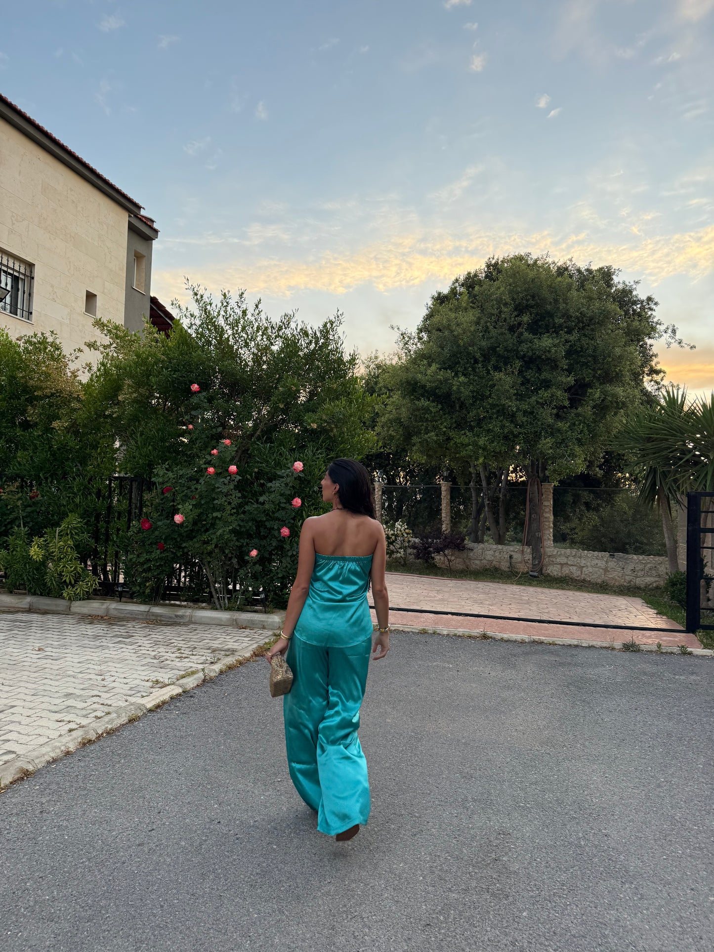Sea Glass Strapless Satin Set