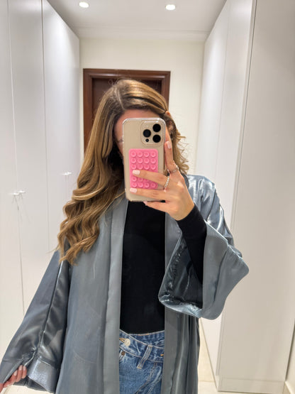 Metallic Grey Chiffon Abaya
