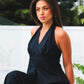 Navy Linen Halter Top