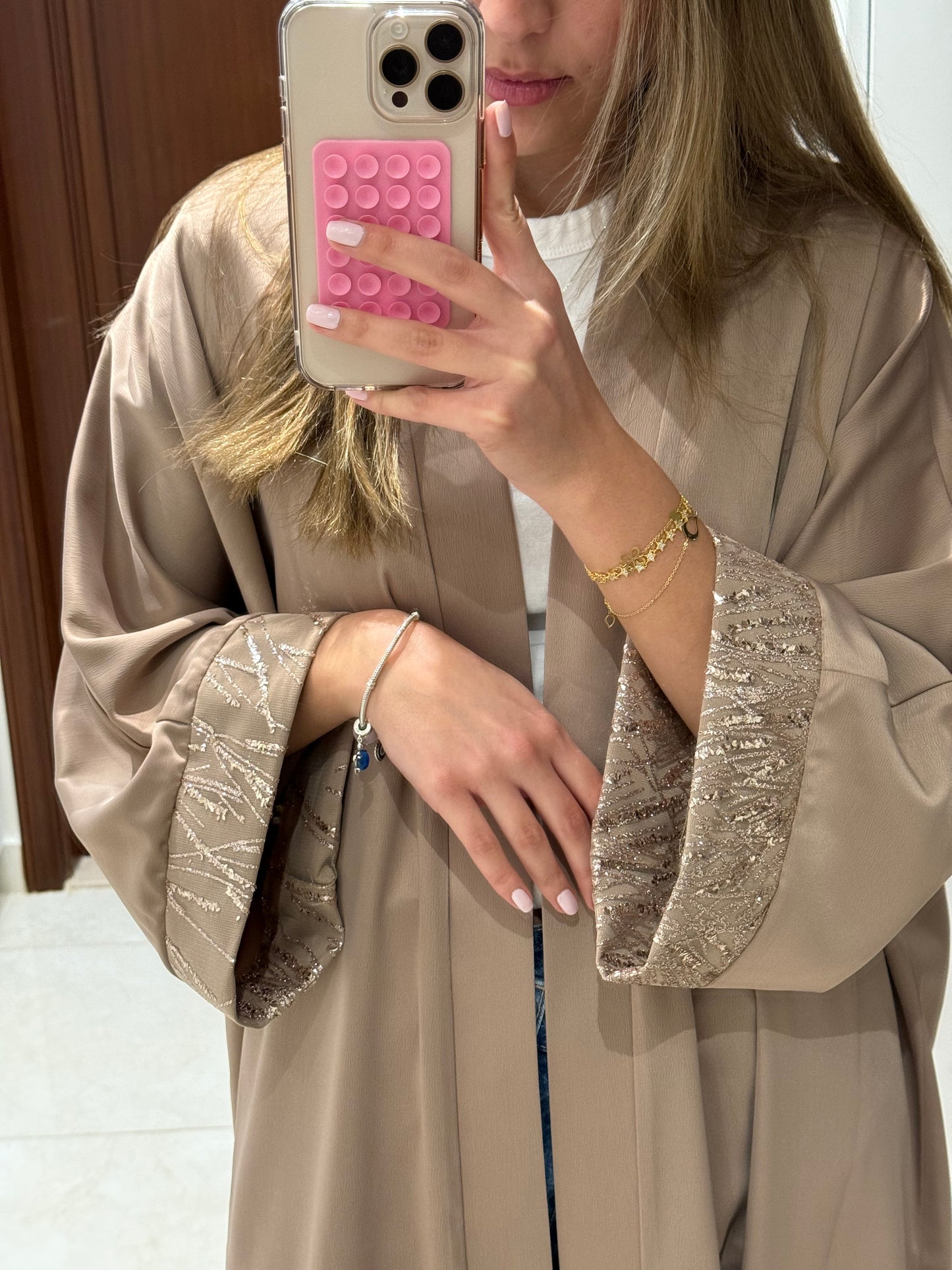 Beige Satin Abaya