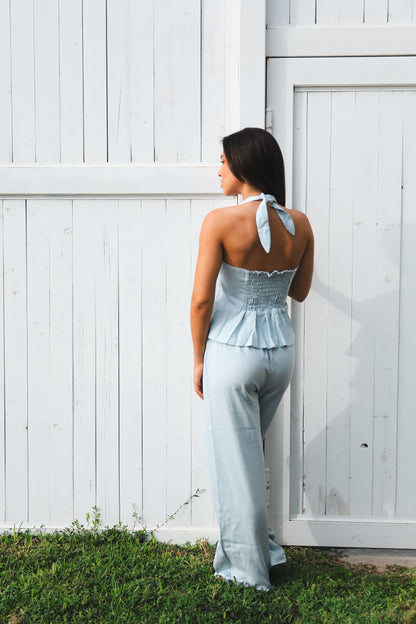 Signature Light Blue Linen Halter Top
