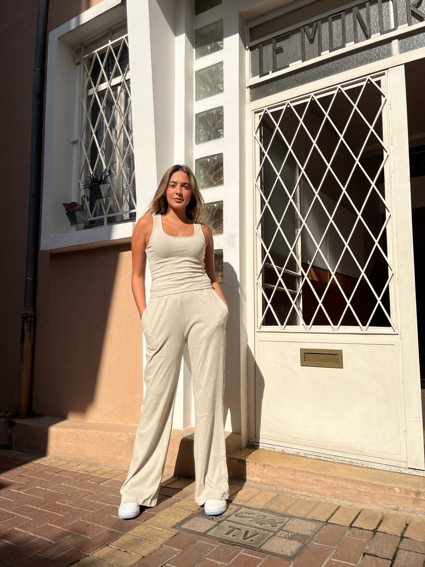 Ribbed Beige Tank Top