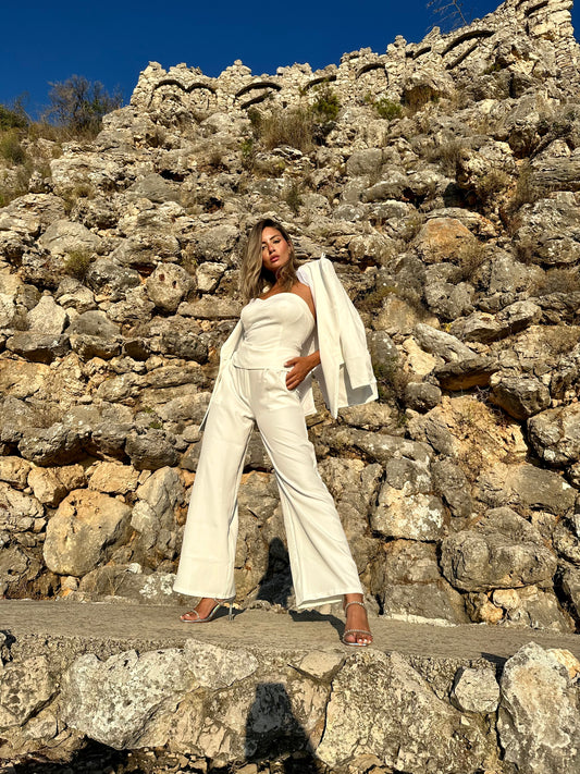 Off-White Blazer Set with Corset