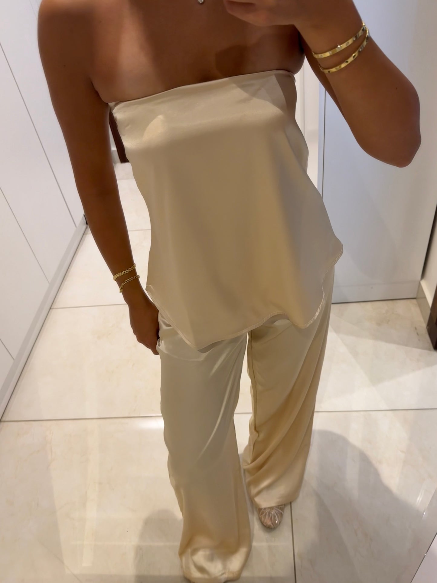 Champagne Muse Strapless Satin Set