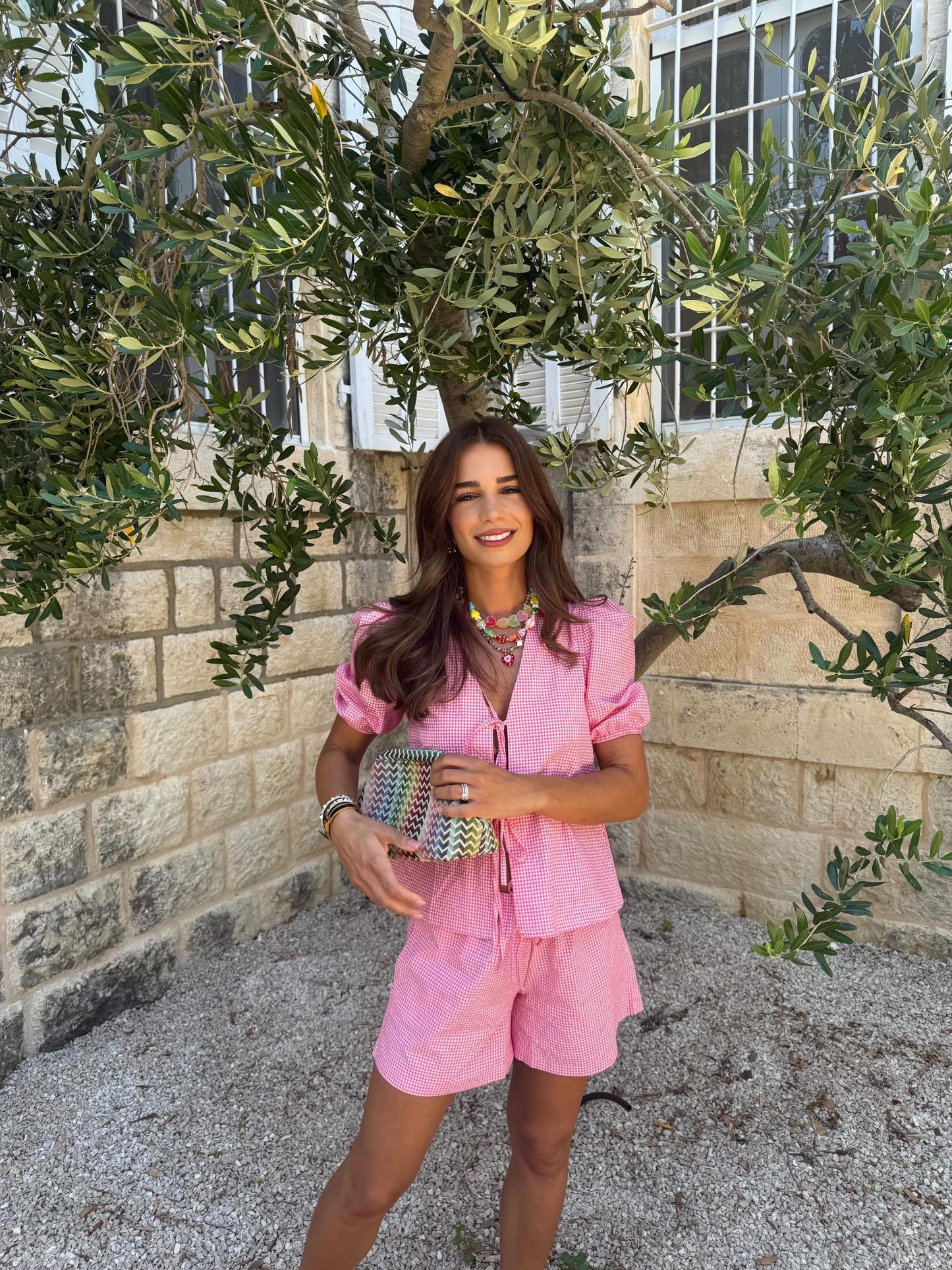 Pink Puffy Gingham Top