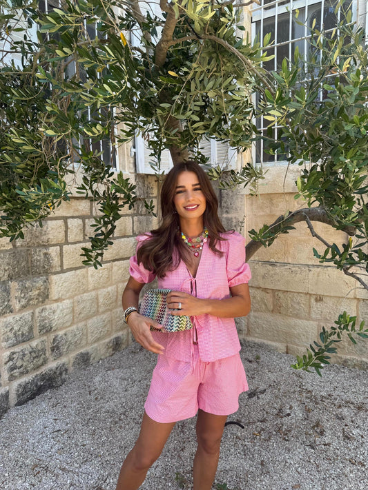Pink Puffy Gingham Top