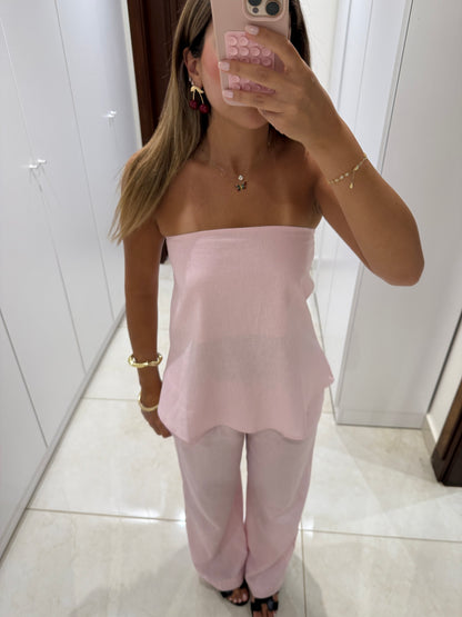 Signature Strapless Pink Linen Top