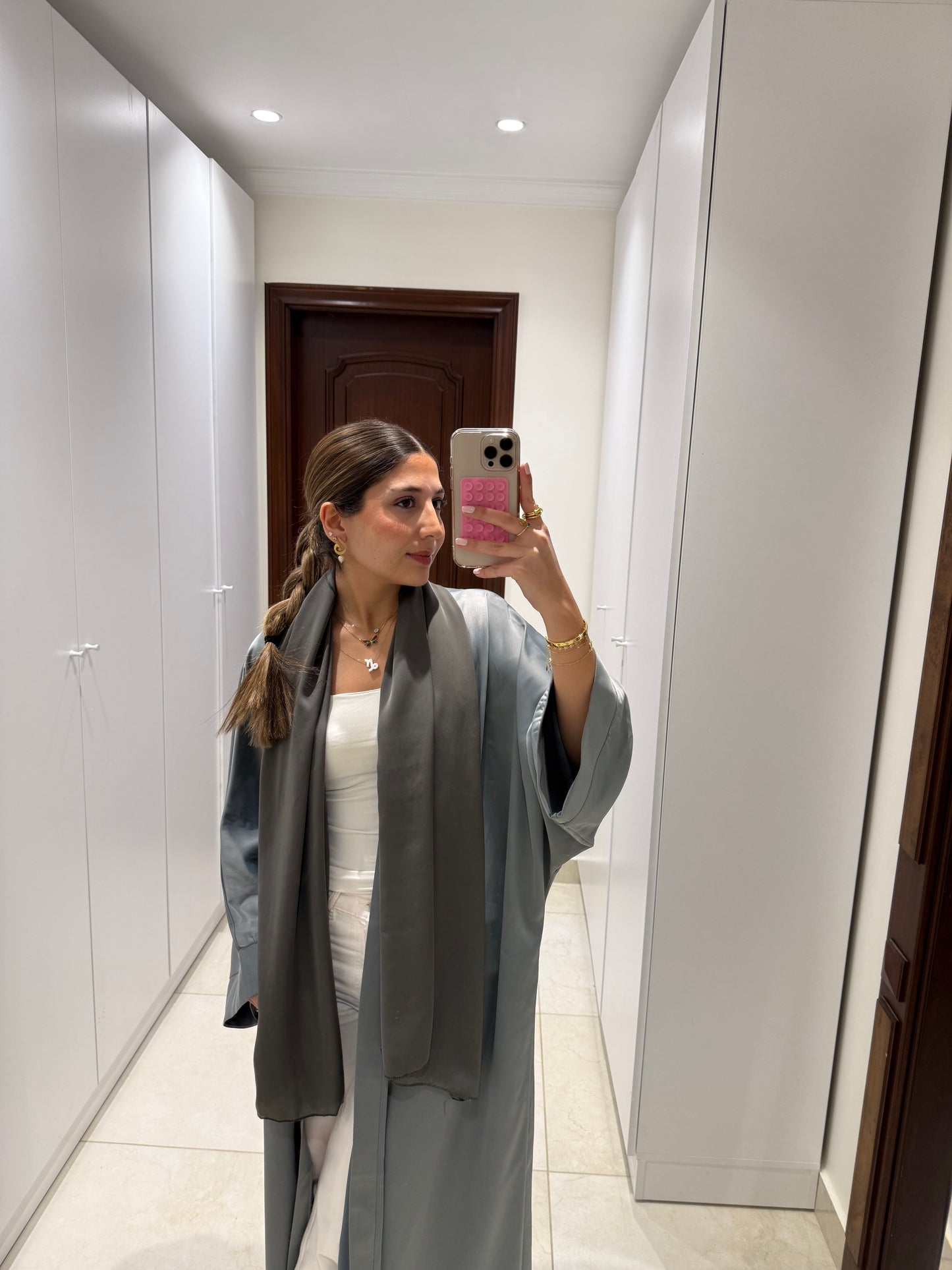 Light Blue Satin Abaya