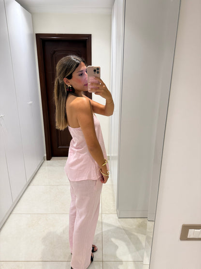 Signature Strapless Pink Linen Top