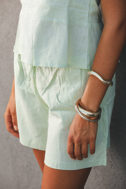 Signature Light Green Linen Shorts
