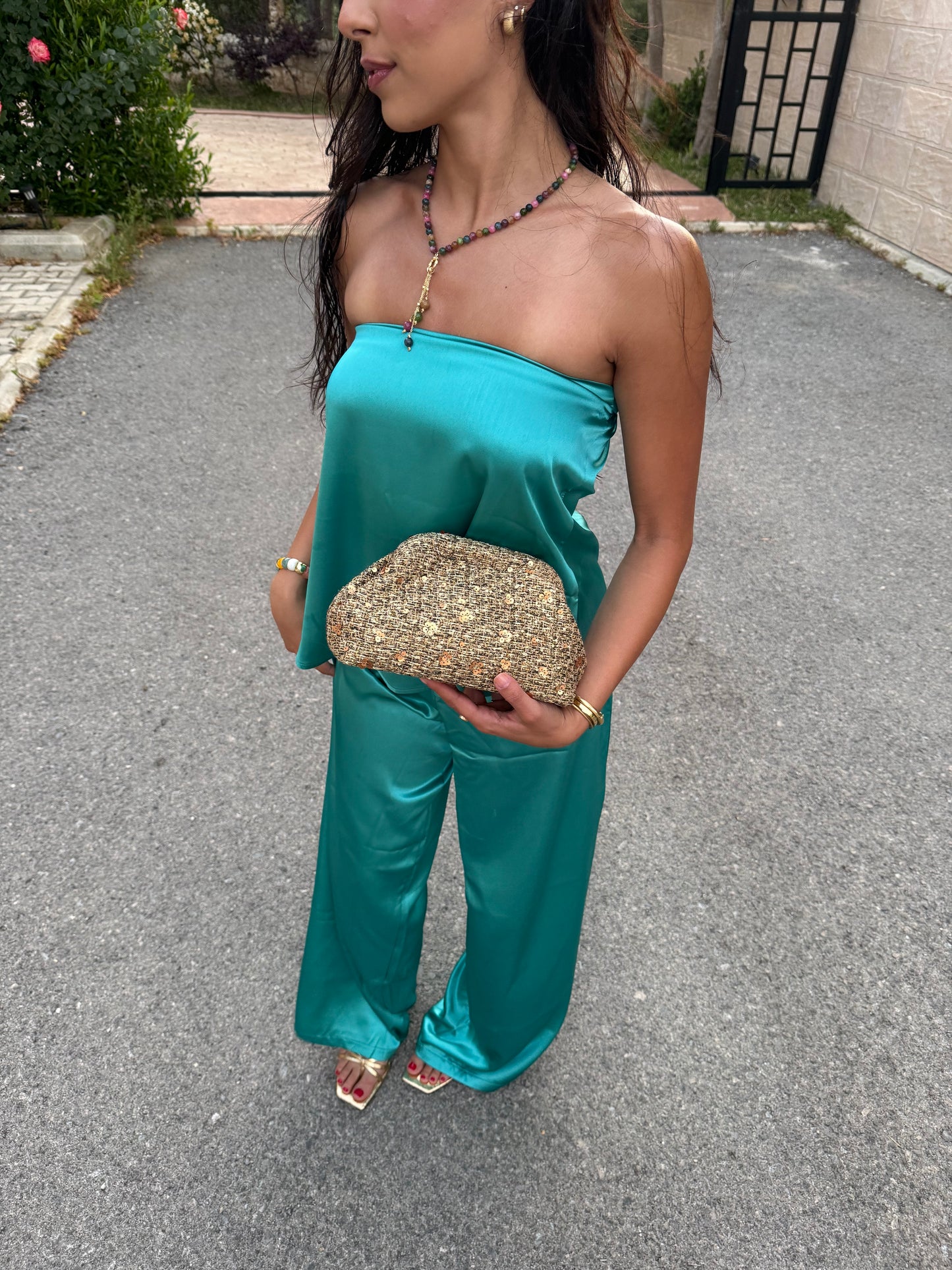 Sea Glass Strapless Satin Set