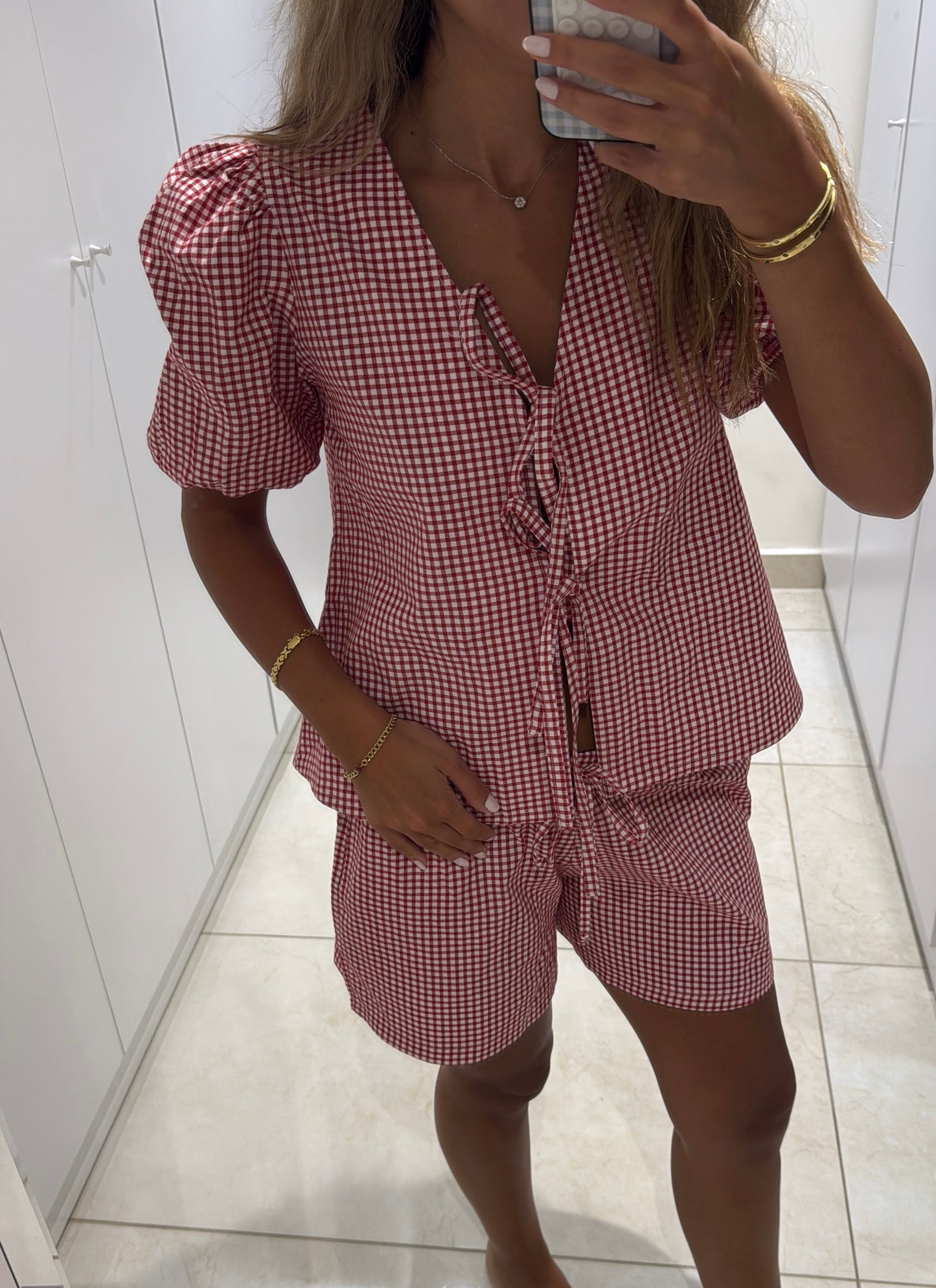 Cherry Gingham Puffy Top