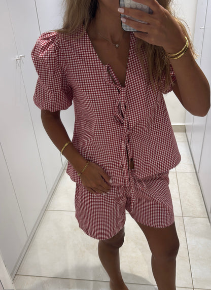 Cherry Gingham Puffy Top