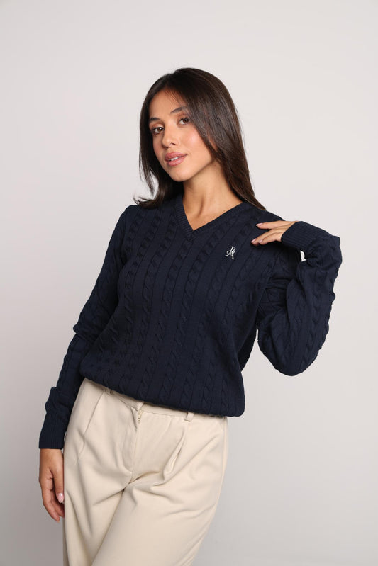 Margot Cable-Knit Sweater - Navy