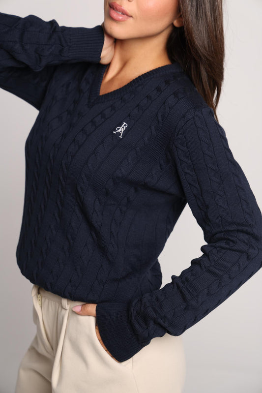 Margot Cable-Knit Sweater - Navy