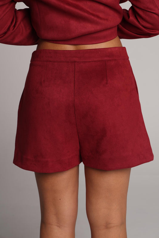 Wine Suede Shorts