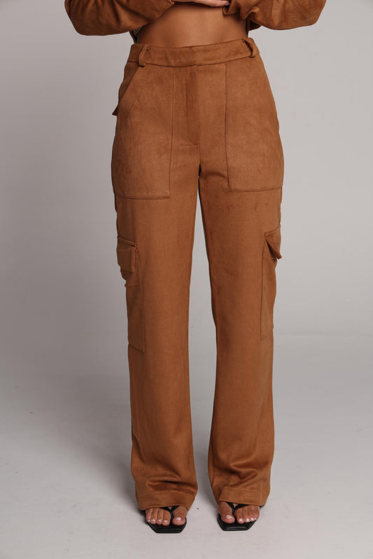 Cognac Suede Cargo Trousers