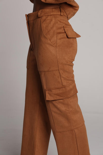 Cognac Suede Cargo Trousers