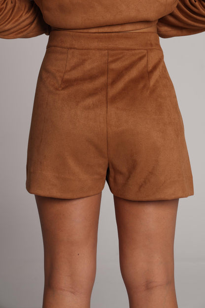 Cognac Suede Shorts
