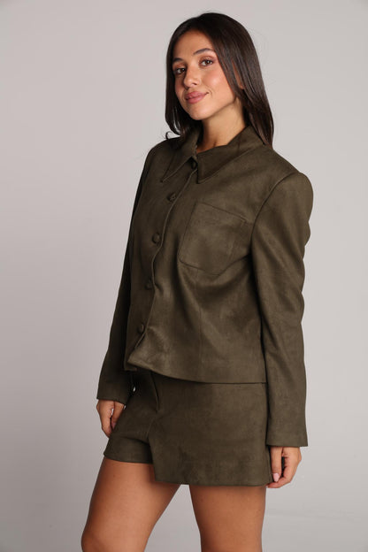 Olive Martini Suede Shorts