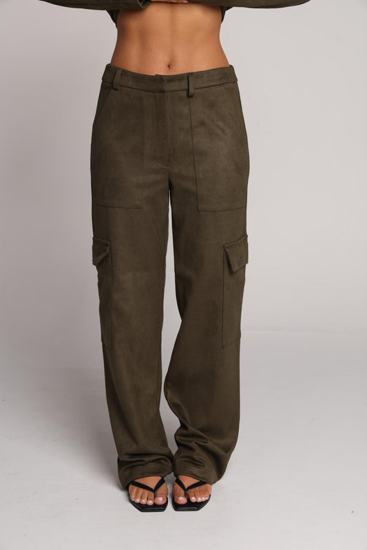 Olive Martini Suede Cargo Trousers