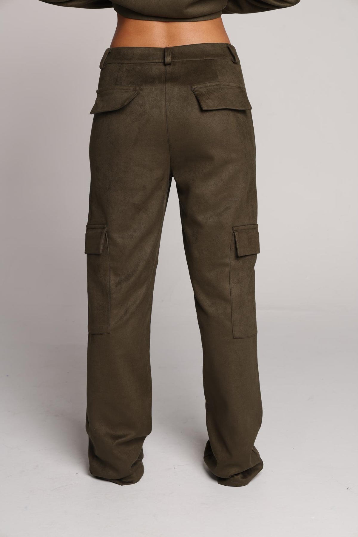 Olive Martini Suede Cargo Trousers