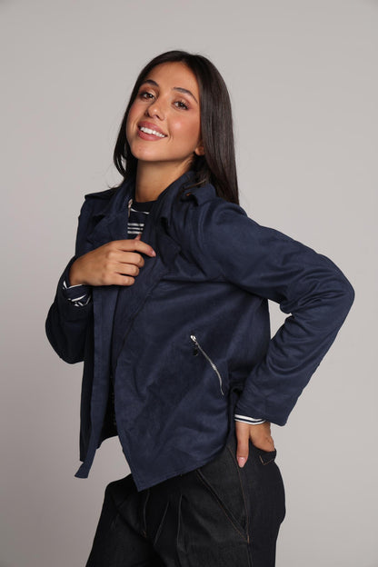 Midnight Rum Biker-Style Suede Jacket