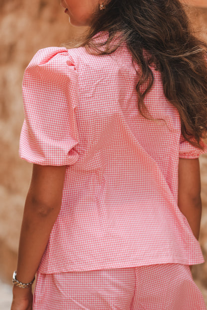 Pink Puffy Gingham Top