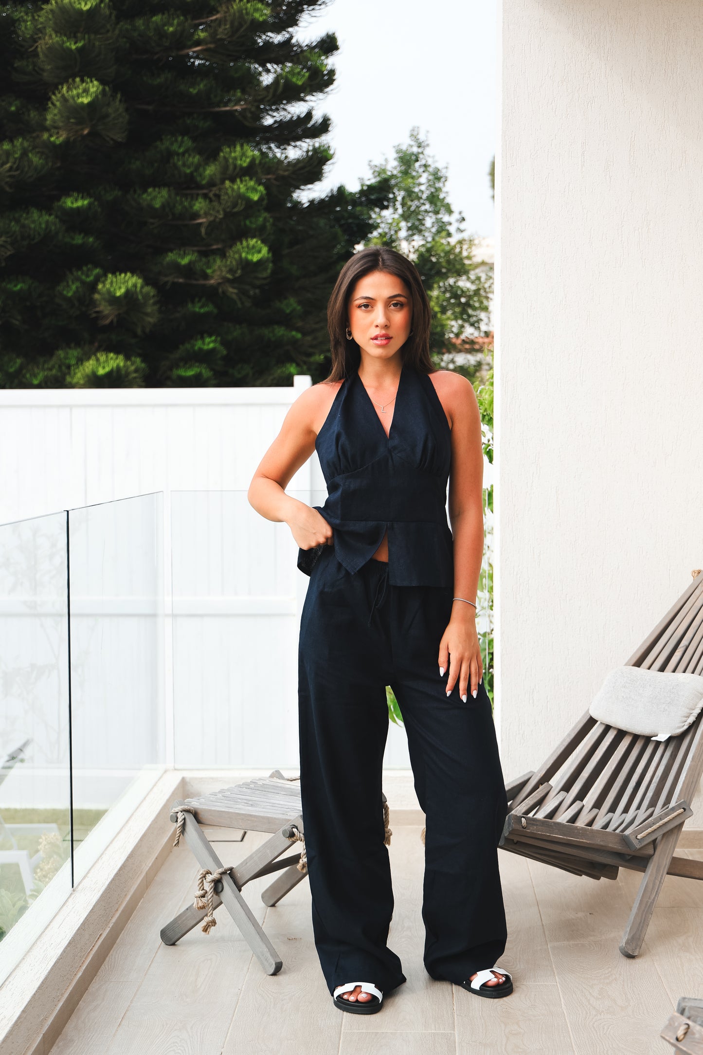 Navy Linen Halter Top