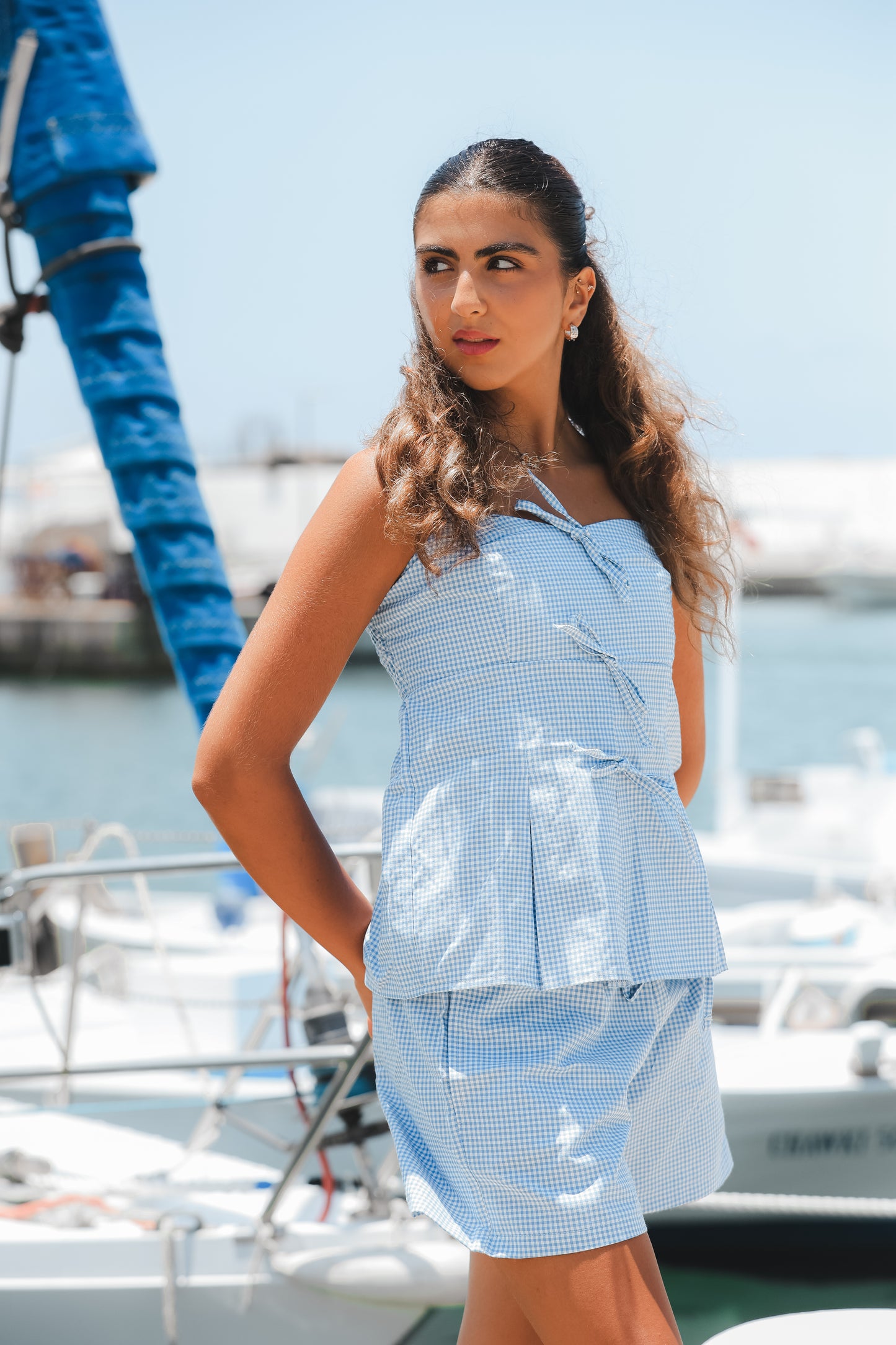 Blue Bows Gingham Top