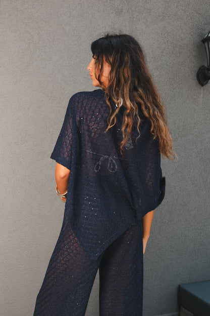 Navy Poncho Set