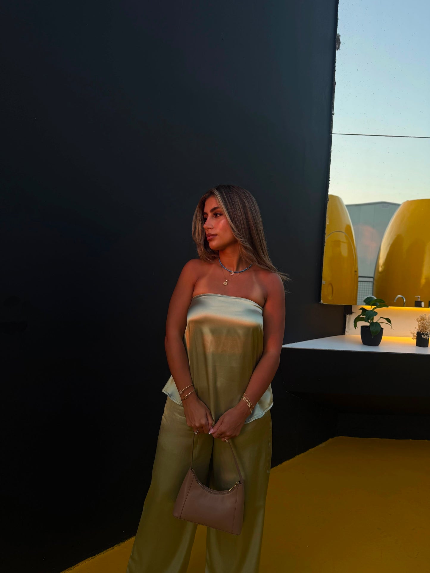 Glazed Pistachio Strapless Satin Set