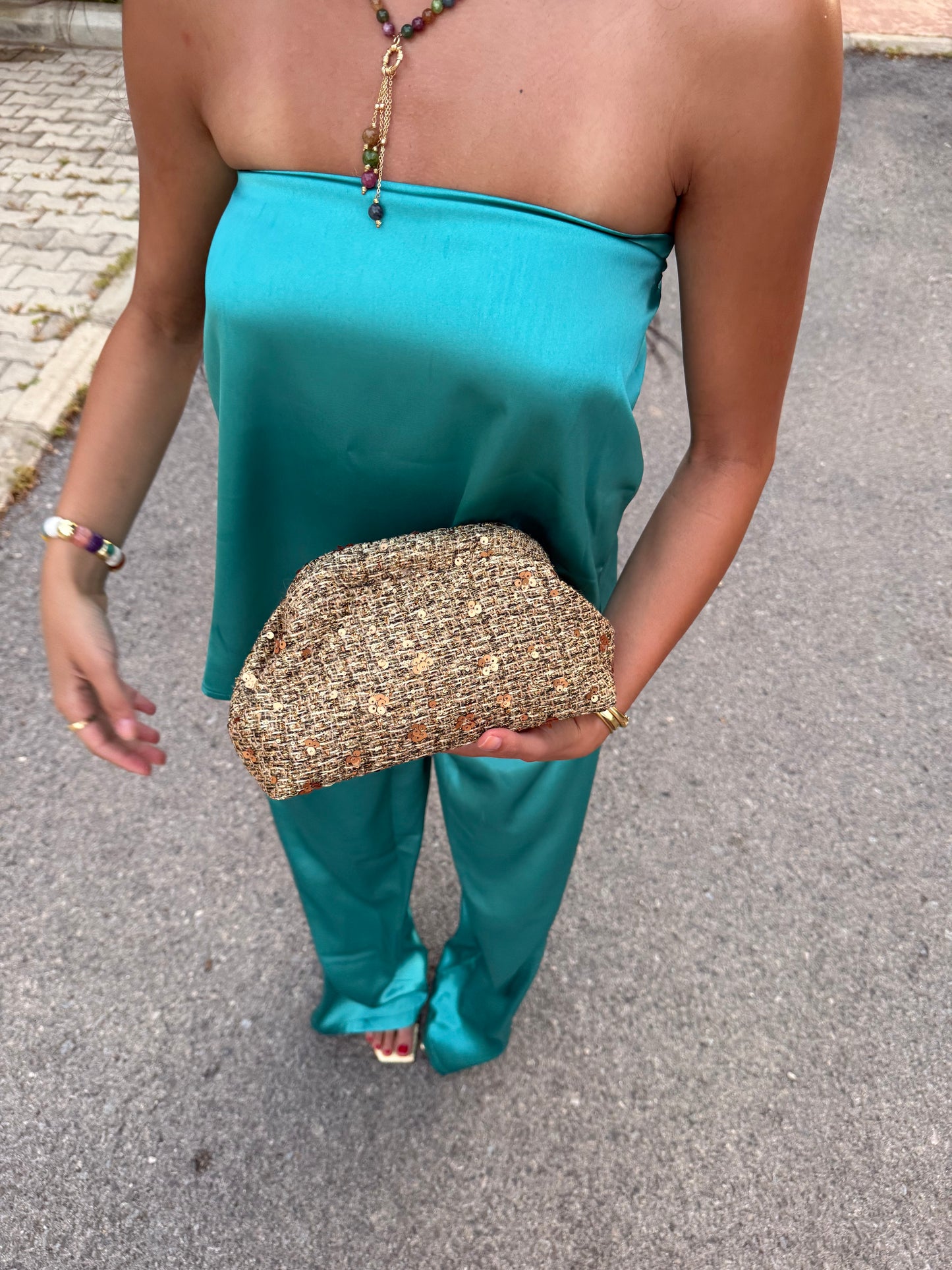 Sea Glass Strapless Satin Set