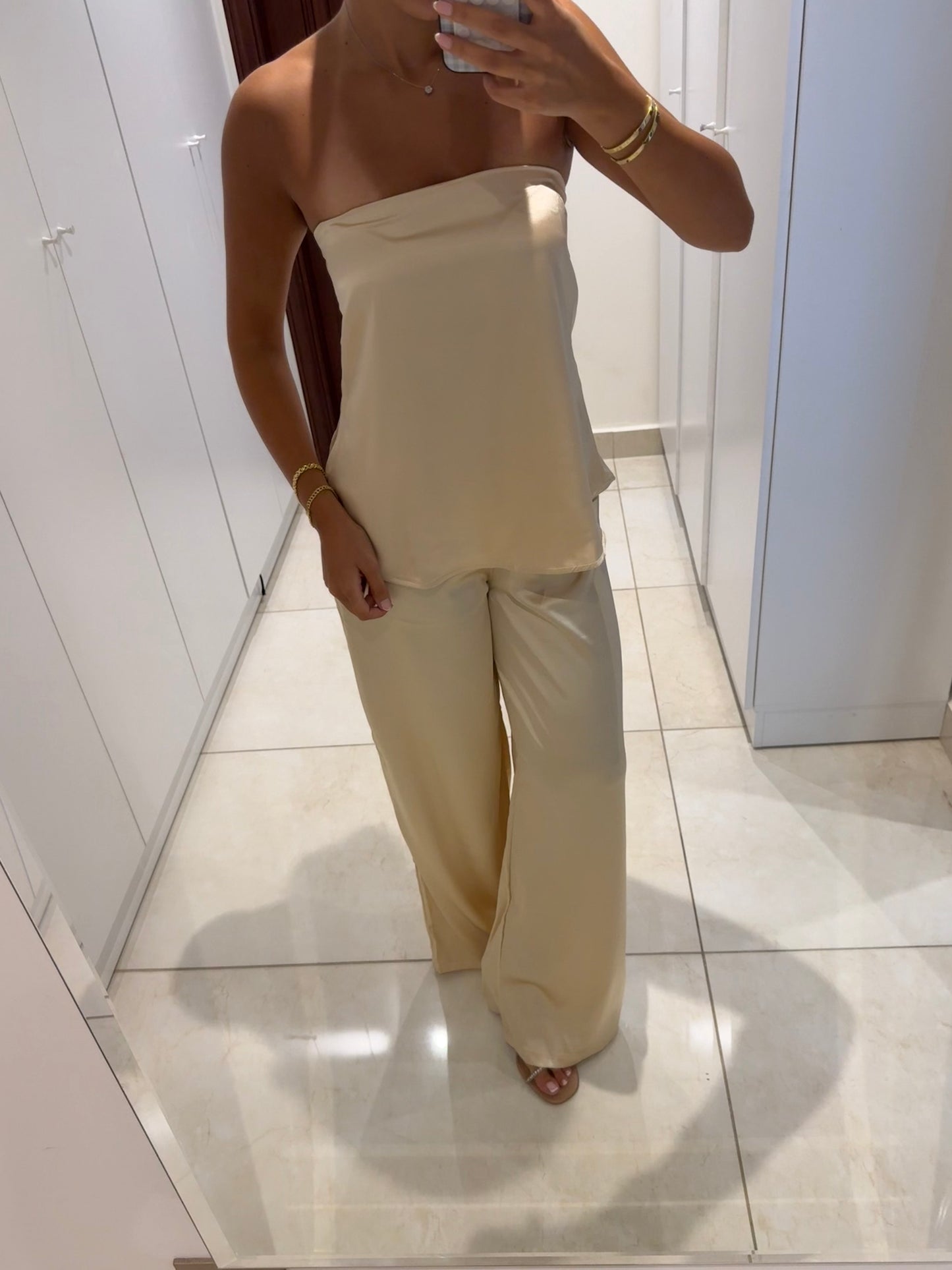 Champagne Muse Strapless Satin Set